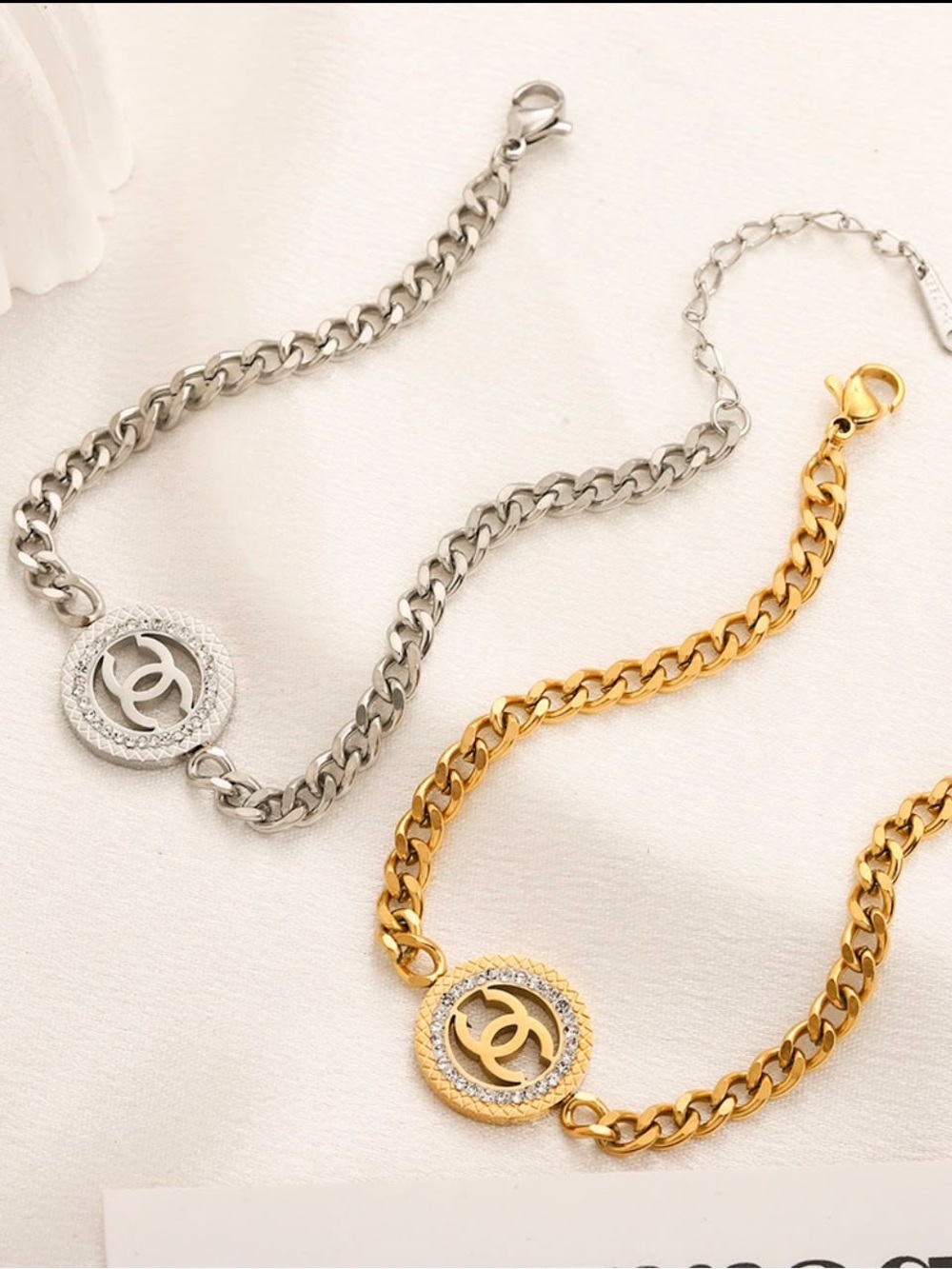 Designer Inspired Sterling Silver CCC Charm Multi-Chain Bracelet